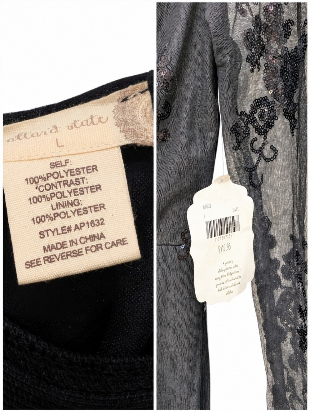 Altar'd State Black Sequin Lace Formal Flare Wide Legged Flowy Jumpsuit NWT - Picture 7 of 12
